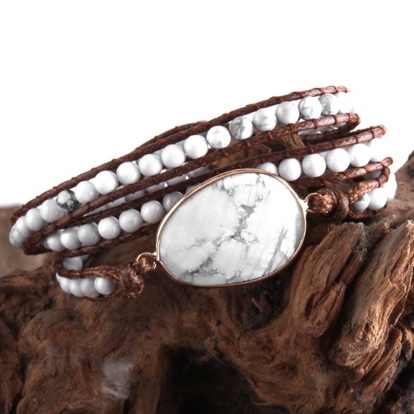 White Bohemian Stone Bead Wrap Bracelet - Picture 2 of 6